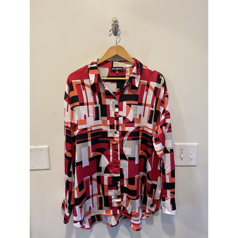 Karl Lagerfield Paris Womens Oversized Shirt size XL Geometric Abstract Button